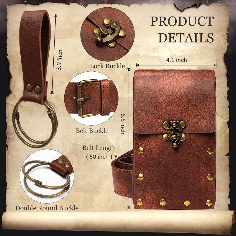 SUMGOGO 5 PCS Belt Pouch Waist Bag Retro Medieval Viking Leather Belt Magic Potion Bottle Renaissance Halloween Cosplay Costume Sets (Brown) - Image 5